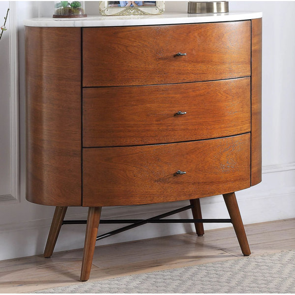 Corrigan Studio® Walnut Finish 1Pc Chest Of Three Drawers Marble Top